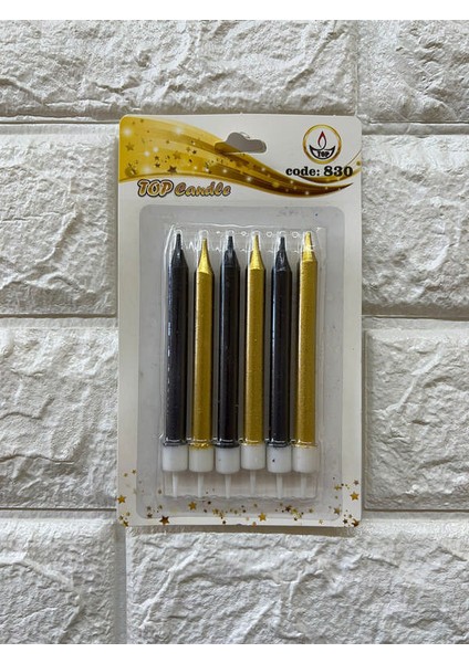 - 6 Adet Pasta Mumu Gold-Siyah 10 cm Yktsn