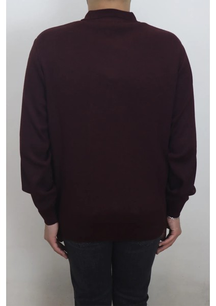 Fistan Store Erkek Bordo Düz Klasik Kesim Rahat Kalıp Polo Yaka Kışlık Yünlü Kazak modelleri