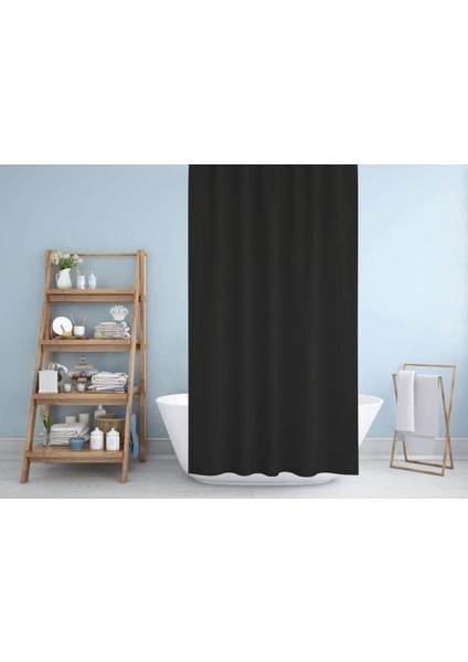 Banyo Perdesi 1x120x200 Tek Kanat Duş Perdesi Halka Hediyeli Duşakabin Perdesi 0010 Siyah