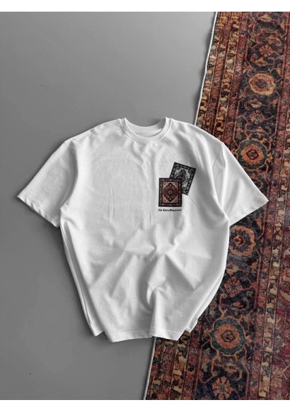 Erkek Baskılı Oversize T-Shirt - Beyaz