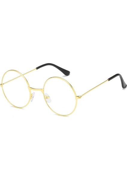 Yulak Cam John Lennon Tarzı Hippi Imaj Gold Çerçeveli Şeffaf Gözlük