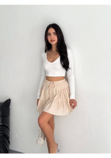 Keten Şortlu Etek - Bej