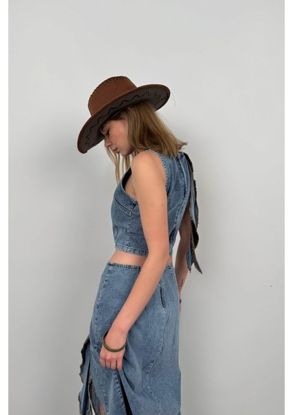 Fırfır Detay Denim Bluz
