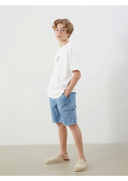 Lcw Kids Indigo Beli Lastikli %100 Pamuk Erkek Çocuk Kargo Jean Şort