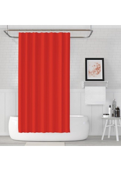 Banyo Perdesi 1x120x200 Tek Kanat Duş Perdesi Halka Hediyeli Duşakabin Perdesi 0010 Kırmızı