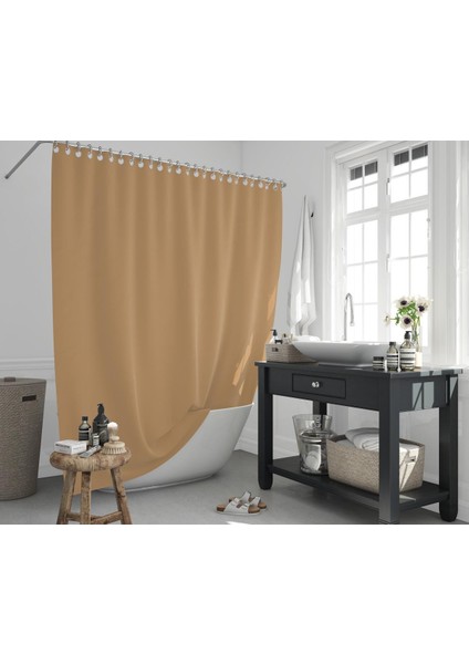 Banyo Perdesi 1x120x200 Tek Kanat Duş Perdesi Halka Hediyeli Duşakabin Perdesi 0010 Bej