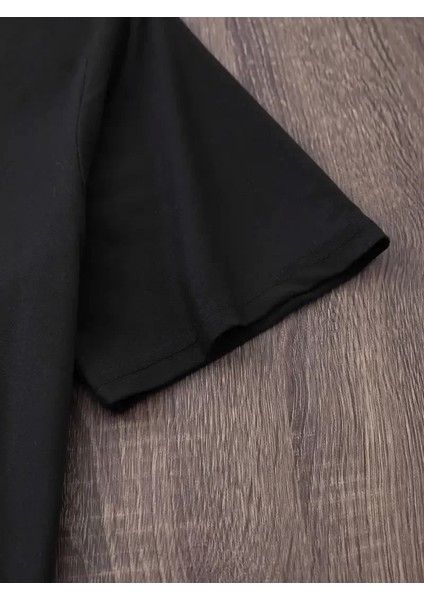 20/1 Penye Compack Baskılı Oversize Bisiklet Yaka Kısa Kol Yazlık T-Shirt - Siyah