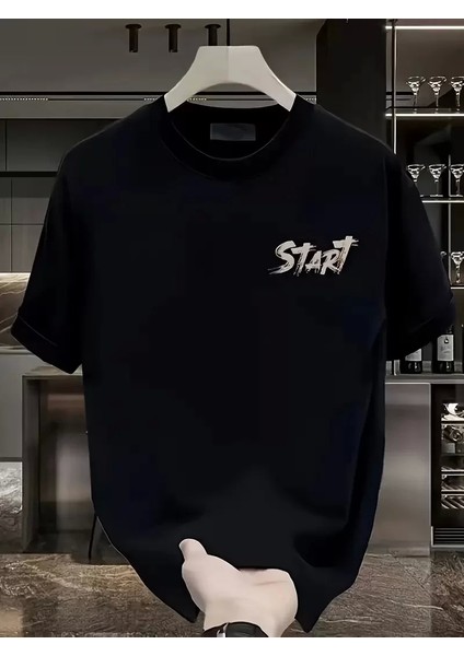 20/1 Penye Compack Start All Over Baskılı Oversize Bisiklet Yaka Kısa Kol T-Shirt - Siyah