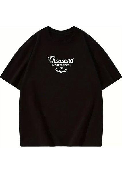Thousand Ön Arka Baskılı Oversize Bisiklet Yaka T-Shirt - Siyah