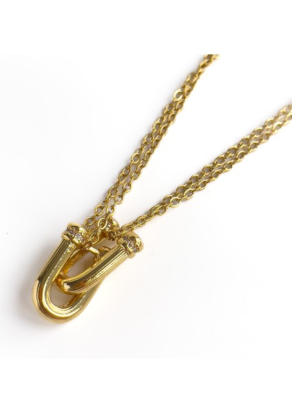 Duet Zirkon Taş Detaylı Gold Çelik Kolye fiyatları