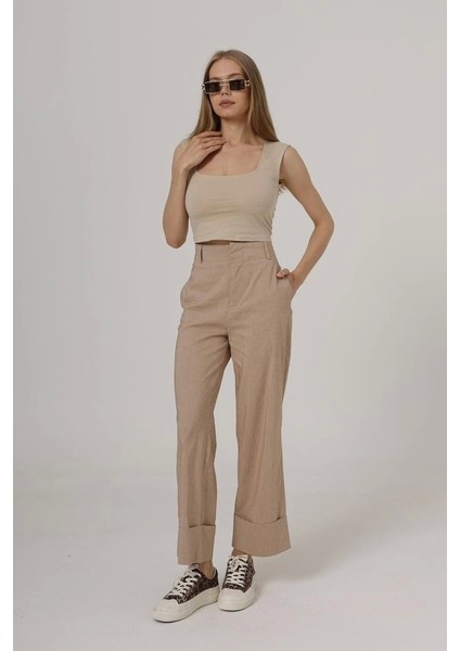 Duble Paça Pantolon - Taş