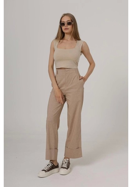 Duble Paça Pantolon - Taş