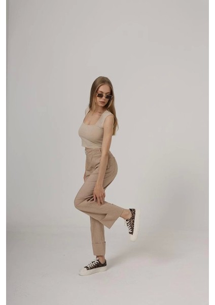 Duble Paça Pantolon - Taş