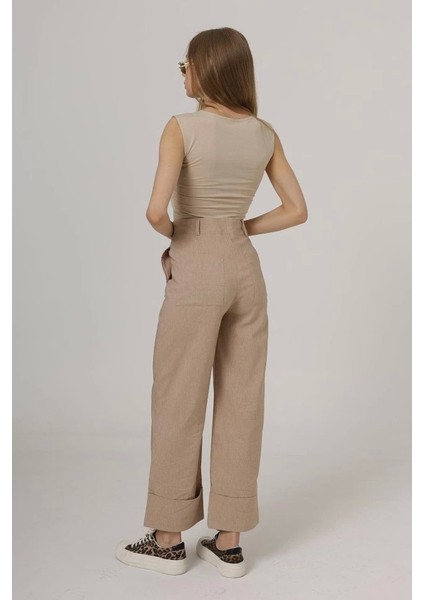 Duble Paça Pantolon - Taş