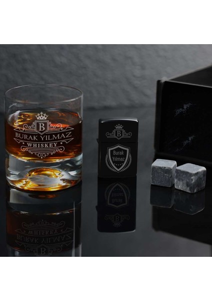 Retro Tasarımlı Isim & Mesaj Yazılı Çakmak ve Taşlı Viski Kadehi Seti fırsatları