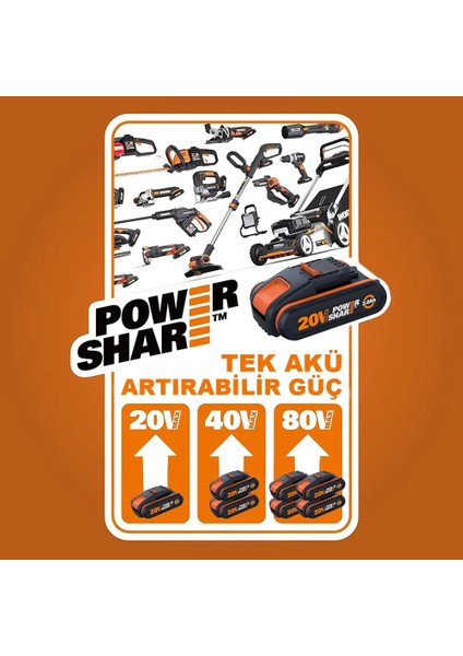 Worx WA3604 20VOLT 4.0AH Powershare Li-Ion Akü ve Akü Şarj Cihazı