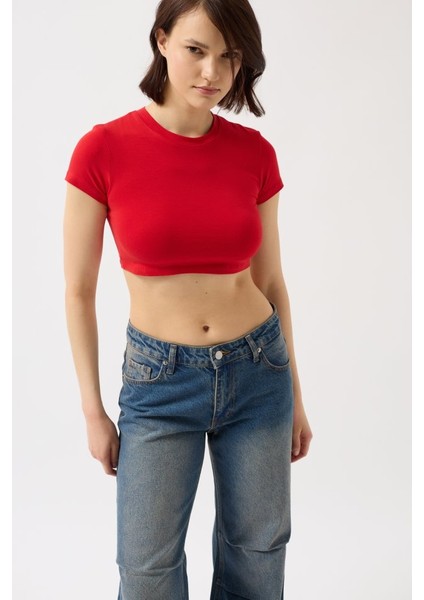 Likralı Basic Crop T-Shirt