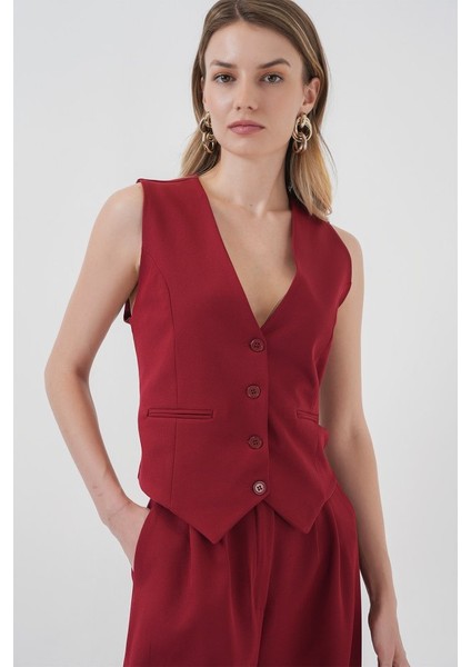 6709 Yelek Pantolon Ikili Takım - Bordo