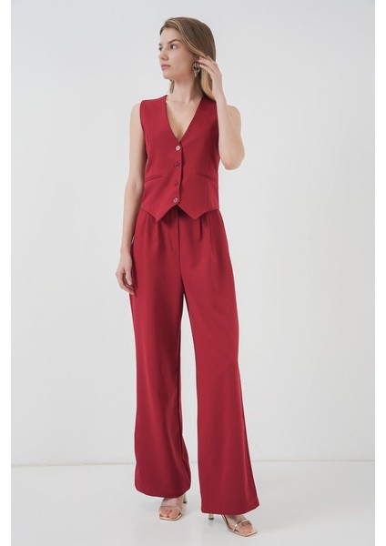 6709 Yelek Pantolon Ikili Takım - Bordo