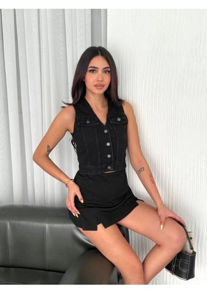 Kot Jeans Kadın Yelek - Siyah