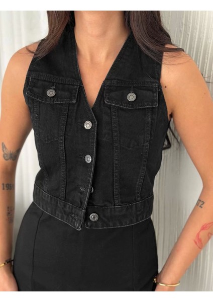 Kot Jeans Kadın Yelek - Siyah