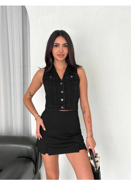 Kot Jeans Kadın Yelek - Siyah