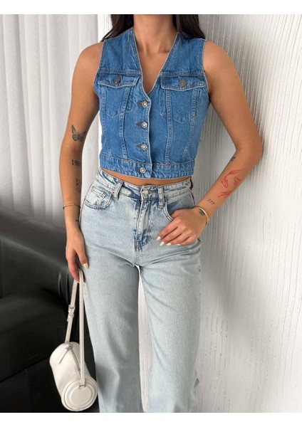 Kot Jeans Kadın Yelek - Mavi