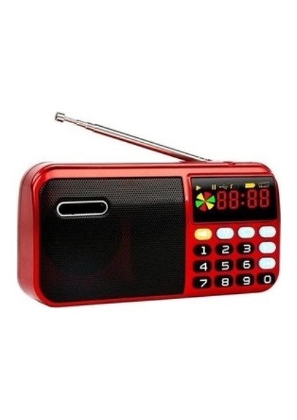 ESLIFETECH26 Mini Music Speaker Radyolu-Fenerli-Sd Kart Girişli Usbli-Radyo-Müzikçalar Kırmızı