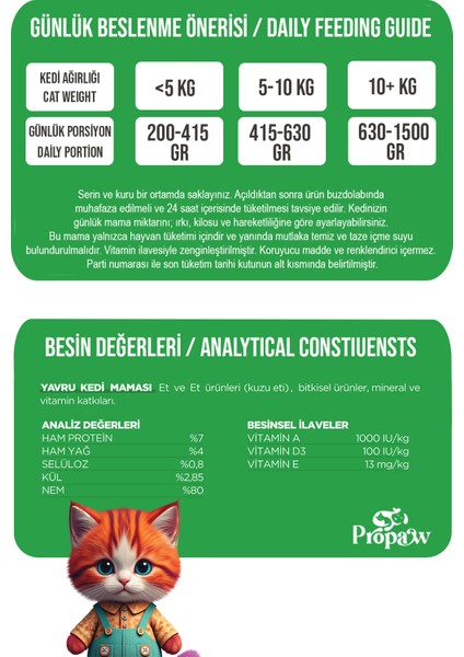 Yavru Kedi Yaş Mama Kuzu Konserve Jöleli Premium Parça Etli Besleyici Tahılsız Içerik 12 x 415 gr