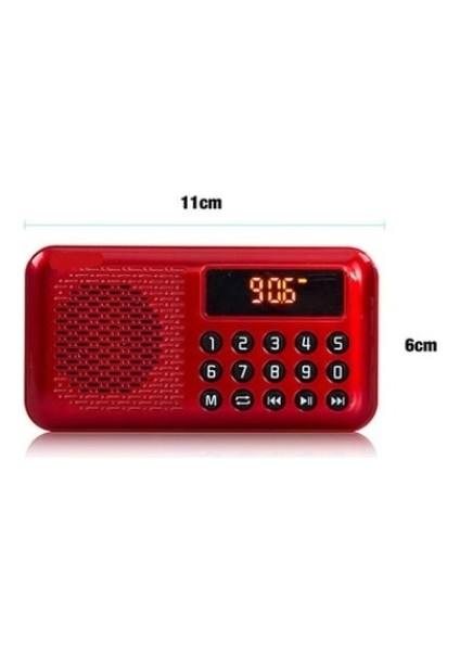 ESLIFETECH26AKSESUAR Mini Music Fm Radyolu-Bluetoothlu-Dijital Ekranlı Speaker-Kırmızı Hoparlör