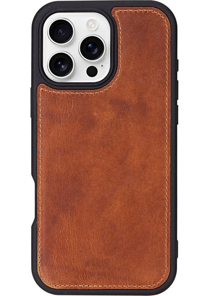 Apple iPhone 16 Pro Uyumlu, Hakiki Deri, El Yapımı, Cüzdanlı Kılıf, Karamel