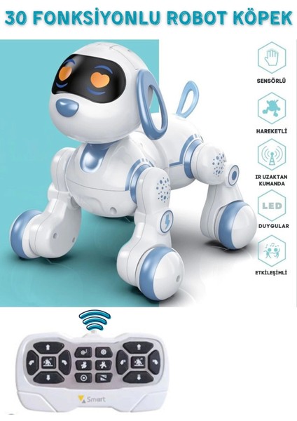 Oyuncak 30 Fonksiyon Uzaktan Kumandalı Şarjlı Sesli Işıklı Dokunma Algılama Programlama Robot Köpek