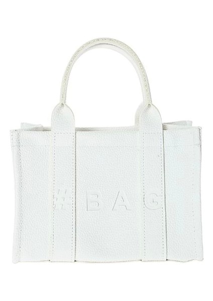 Baghashtag Beyaz Deri Mini Tote Çanta