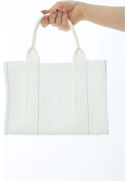 Baghashtag Beyaz Deri Mini Tote Çanta