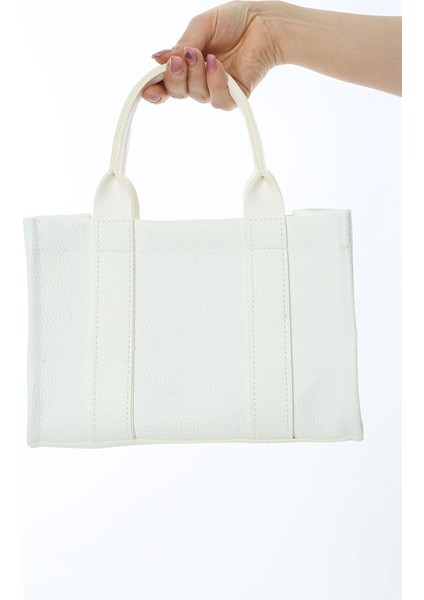 Baghashtag Beyaz Deri Mini Tote Çanta