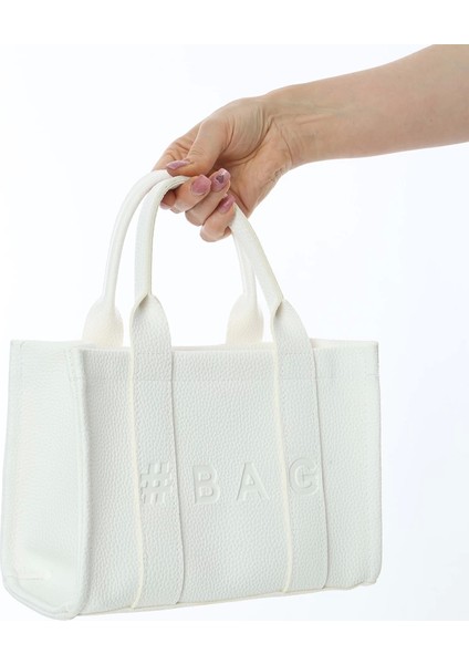 Baghashtag Beyaz Deri Mini Tote Çanta