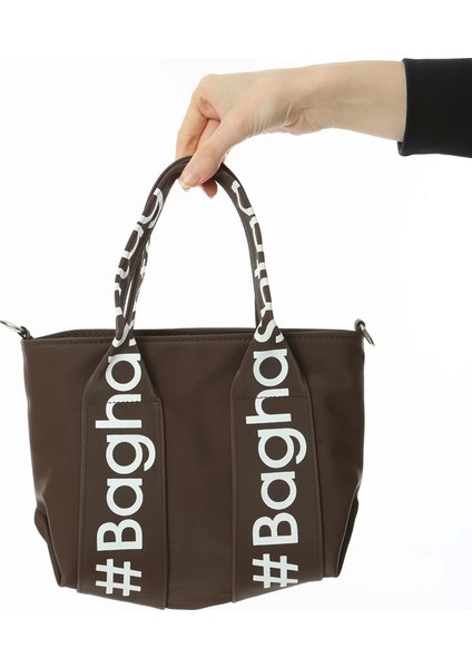 Baghashtag Kahverengi Mini Su Geçirmez Kulp Yazılı Tote Çanta