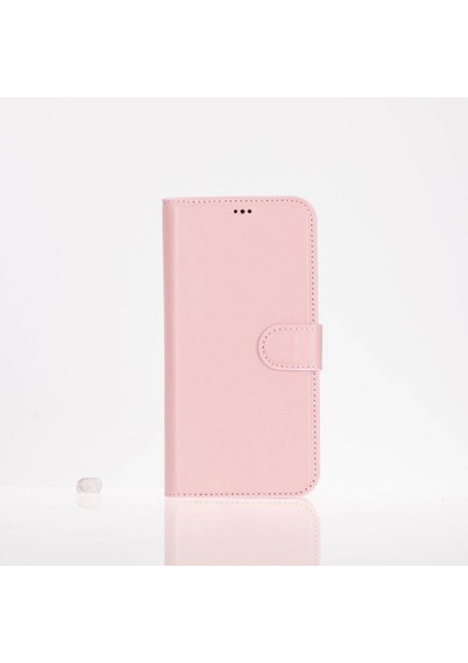 Apple iPhone 16 Pro Uyumlu, Hakiki Deri, El Yapımı, Cüzdanlı Kılıf, Toz Pembe