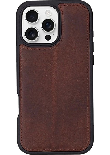 Apple iPhone 16 Pro Uyumlu, Hakiki Deri, El Yapımı, Cüzdanlı Kılıf, Antik Kahve