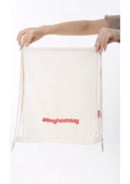 Baghashtag Baskılı Ham Bez Büzgülü Sırt Ipli Bez Çanta fiyatları