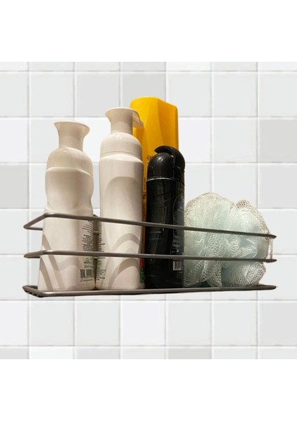 Kendiliğinden Yapışkanlı Krom Paslanmaz Metal Şampuanlık Banyo Düzenleyici Raf