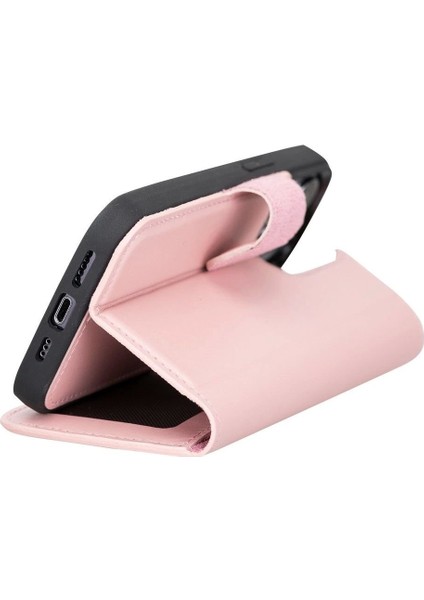 Apple iPhone 13 Pro Uyumlu Deri Cüzdanlı Kılıf Nu2 Pembe