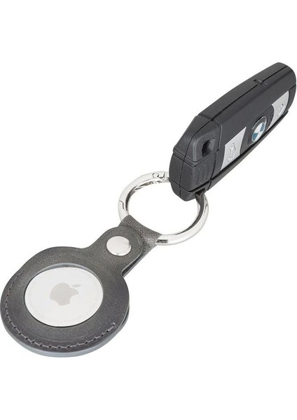 Apple Airtag Uyumlu Deri Anahtarlık, TN18EF Gri