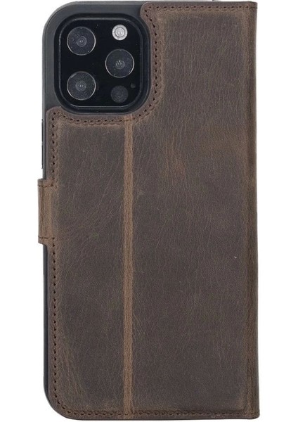 Apple iPhone 13 Pro Max Uyumlu Deri Cüzdanlı Kılıf G6 Kahverengi