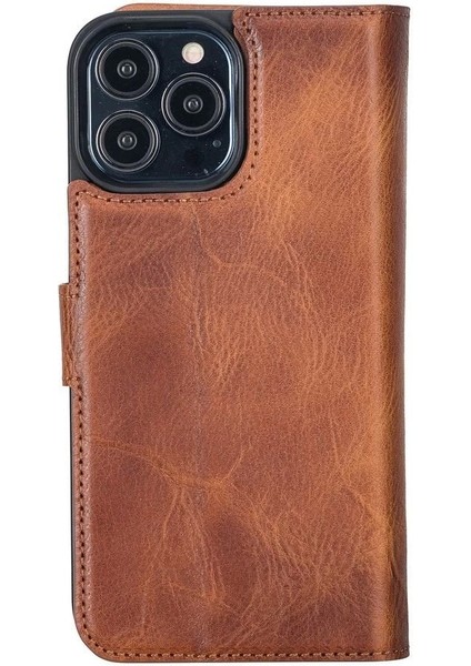 Apple iPhone 13 Pro Max Uyumlu Deri Cüzdanlı Kılıf Antik Taba