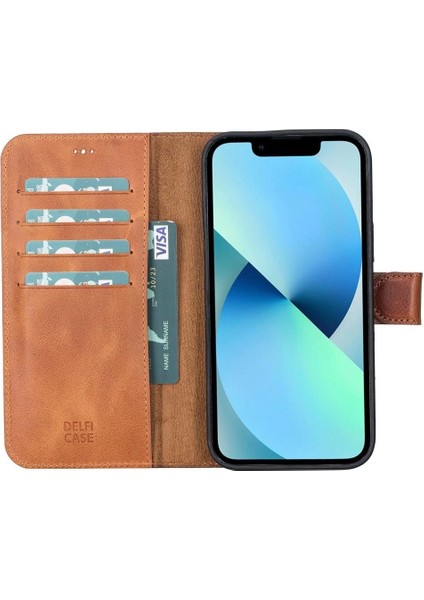 Apple iPhone 13 Pro Max Uyumlu Deri Cüzdanlı Kılıf Antik Taba