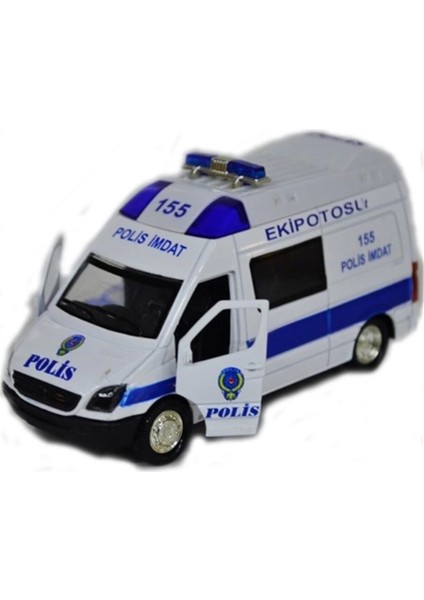 Çek Bırak Metal Sesli ve Işıklı Polis Minibüsü