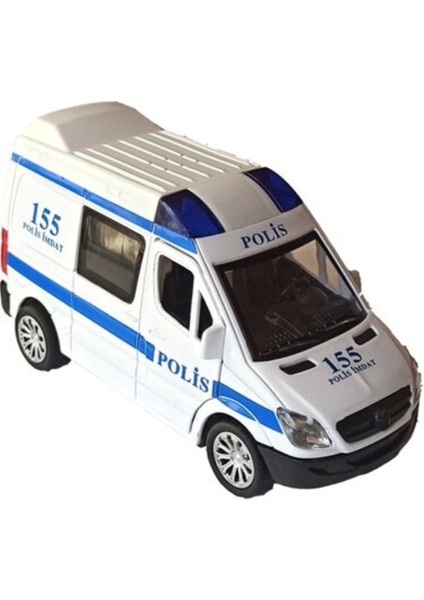 Çek Bırak Metal Sesli ve Işıklı Polis Minibüsü