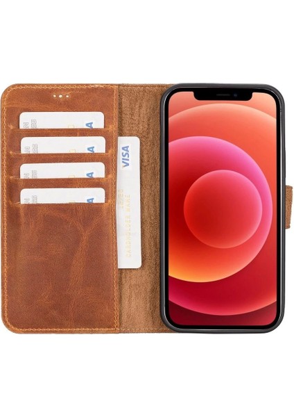 Apple iPhone 12 Uyumlu Deri Cüzdanlı Kılıf G19 Taba