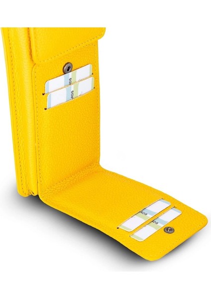Avjin 6.9 Inch Uyumlu Deri Kılıf Cüzdan Askılı FL12 Sarı